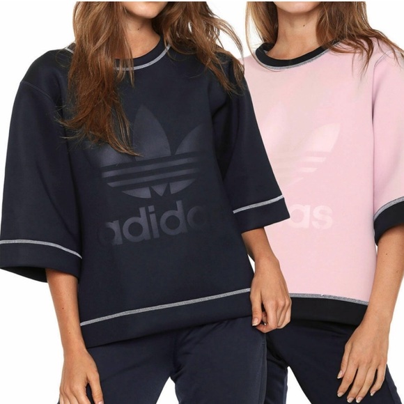 Adidas Women’s Reversible Trefoil Logo Sweatshirt Navy Pink Size Small NEW - Picture 2 of 9